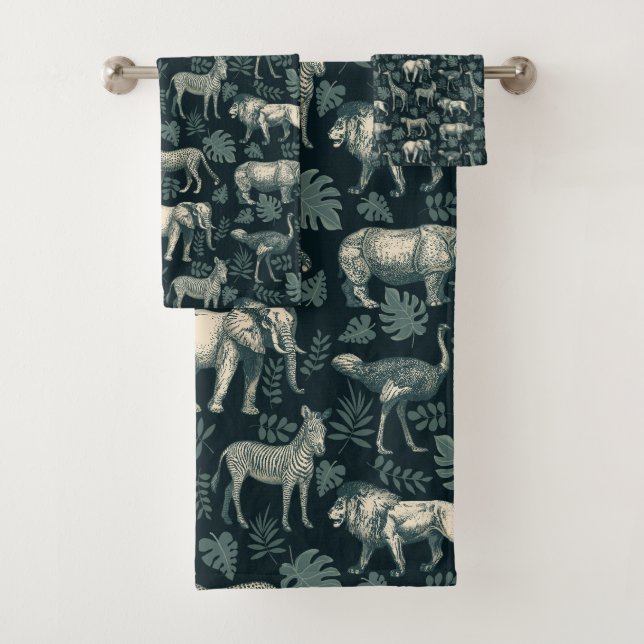 Vintage Safari African Animals  Bath Towel Set (Insitu)