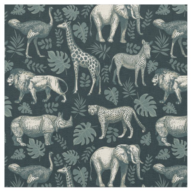 Vintage Safari African Animals Fabric (Close Up)