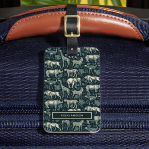 Vintage Safari African Animals Pattern  Luggage Tag