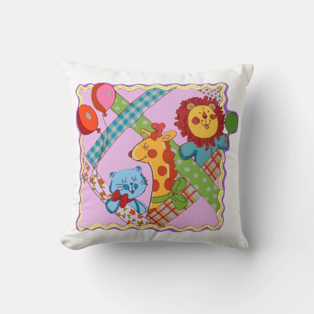 Vintage Safari Animals Throw Pillow (Front)