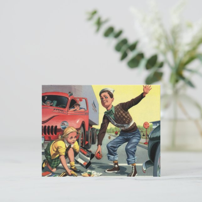 Vintage Safety Patrol Crossing Guard Helping Girl (Standing Front)
