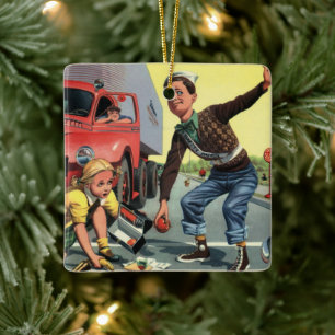 Vintage Safety Patrol Crossing Guard Helping Girl Ceramic Tree Decoration