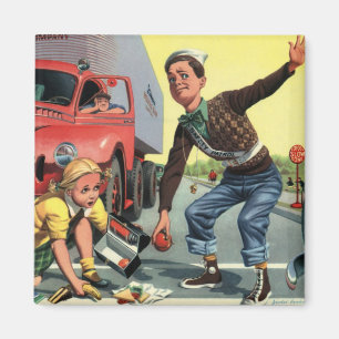 Vintage Safety Patrol Crossing Guard Helping Girl Magnet