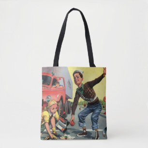 Vintage Safety Patrol Crossing Guard Helping Girl Tote Bag