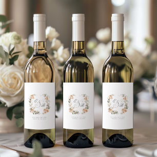 Vintage Sage and Peach Garden Wedding Wine Label