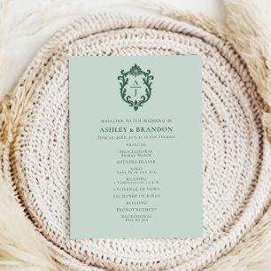 Vintage Sage Crest Monogram Wedding Program