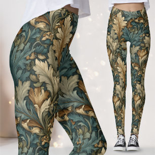 Vintage Sage Green Art Nouveau Leaf Botanical Leggings