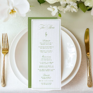 Vintage Sage Green & Beige Striped Wedding Menu