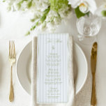 Vintage Sage Green & Blue Striped Wedding Menu<br><div class="desc">A refined wedding menu card designed with soft sage green and blue vertical stripes, timeless serif fonts, and romantic script accents. Personalised initials appear on the back (optional and fully editable). Ideal for garden weddings, summer receptions, or classic outdoor celebrations. Part of the “Iris” Wedding Collection — explore the full...</div>