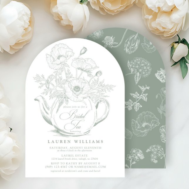 Vintage Sage Green Botanical Bridal Tea Shower Invitation (Creator Uploaded)