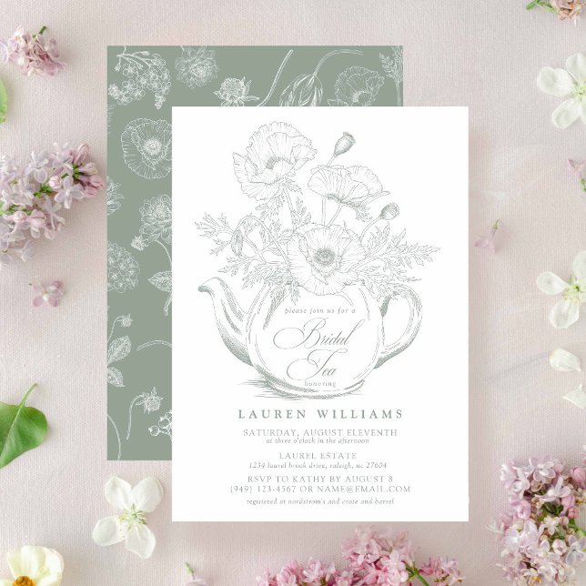 Vintage Sage Green Botanical Bridal Tea Shower Invitation (Bridal Tea Invitation!)