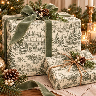 Vintage Sage Green Christmas Toile Gift Wrap