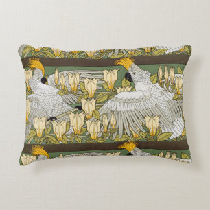 Vintage Sage Green Cockatoo Parrot Magnolia Art Decorative Cushion