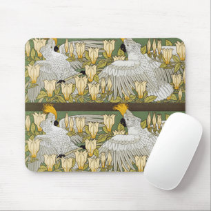 Vintage Sage Green Cockatoo Parrot Magnolia Art Mouse Pad
