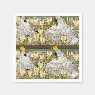 Vintage Sage Green Cockatoo Parrot Magnolia Art Napkin