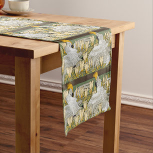 Vintage Sage Green Cockatoo Parrot Magnolia Art Short Table Runner
