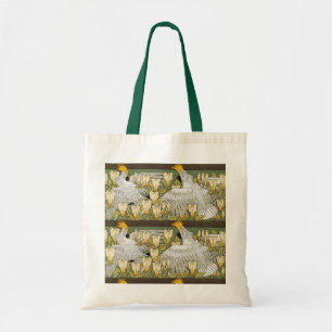 Vintage Sage Green Cockatoo Parrot Magnolia Art Tote Bag