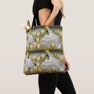 Vintage Sage Green Cockatoo Parrot Magnolia Art Tote Bag
