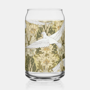 Vintage Sage Green Dove & Lily Floral Pattern Can Glass