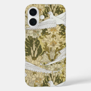Vintage Sage Green Dove & Lily Floral Pattern iPhone 16 Case