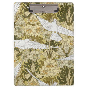 Vintage Sage Green Dove & Lily Floral Pattern Clipboard