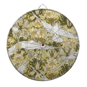 Vintage Sage Green Dove & Lily Floral Pattern Dartboard