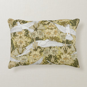 Vintage Sage Green Dove & Lily Floral Pattern Decorative Cushion