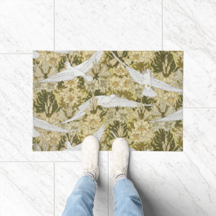 Vintage Sage Green Dove & Lily Floral Pattern Doormat