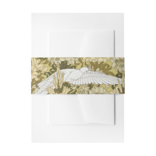 Vintage Sage Green Dove & Lily Floral Pattern Invitation Belly Band