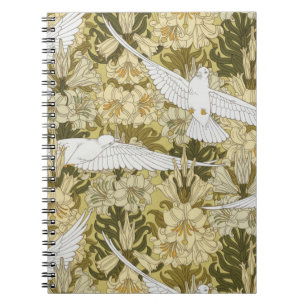 Vintage Sage Green Dove & Lily Floral Pattern Notebook