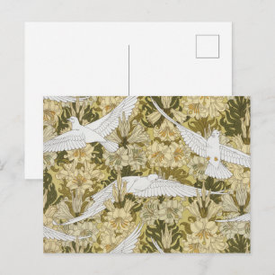 Vintage Sage Green Dove & Lily Floral Pattern Postcard