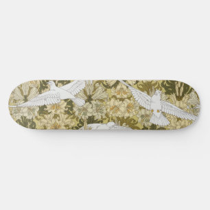 Vintage Sage Green Dove & Lily Floral Pattern Skateboard