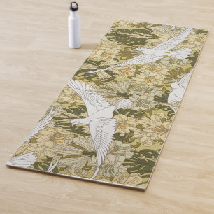 Vintage Sage Green Dove & Lily Floral Pattern Yoga Mat