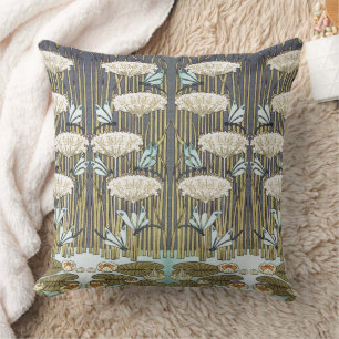 Vintage Sage Green Dragonfly & Lily Art Cushion
