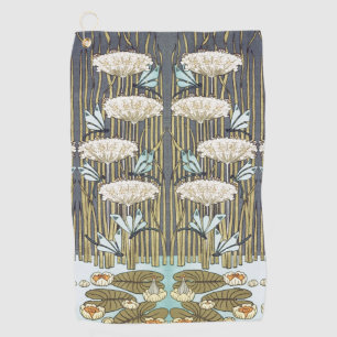 Vintage Sage Green Dragonfly & Lily Art Golf Towel