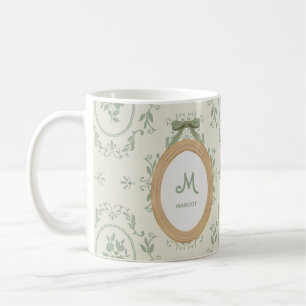 Vintage Sage Green English Cottage Style Monogram Coffee Mug