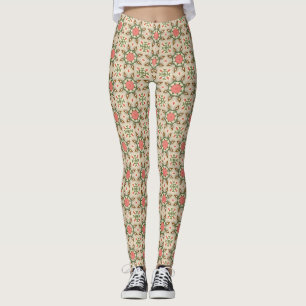 Vintage Sage Green Floral Geometric Pattern Leggings