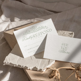 Vintage Sage Green Floral Old Money Wedding RSVP Card