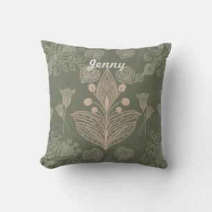 Vintage Sage Green Floral Personalised  Cushion