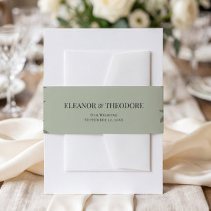 Vintage Sage Green Floral Romantic QR Code Invitation Belly Band