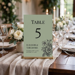Vintage Sage Green Floral Romantic Table Number