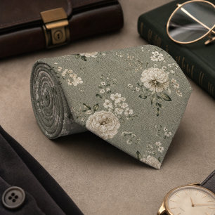 Vintage Sage Green Floral Seamless Pattern Tie