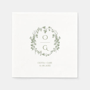Vintage Sage Green French Floral Monogram Wedding Napkin