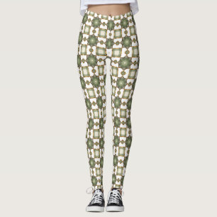 Vintage Sage Green Geometric Check Pattern Leggings