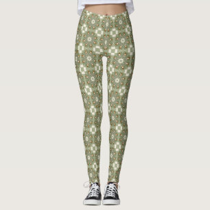 Vintage Sage Green Gingham Geometric Pattern Leggings