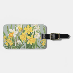 Vintage Sage Green Japanese Daffodil Floral Art Luggage Tag