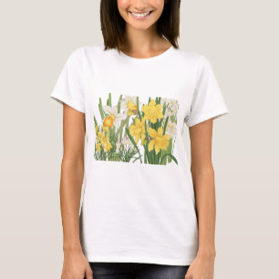 Vintage Sage Green Japanese Daffodil Floral Art T-Shirt