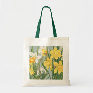 Vintage Sage Green Japanese Daffodil Floral Art Tote Bag