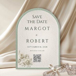 Vintage Sage Green Lace Arch Save the Date QR Code Invitation