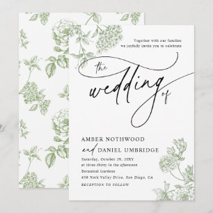 Vintage Sage Green Modern Calligraphy Wedding Invitation